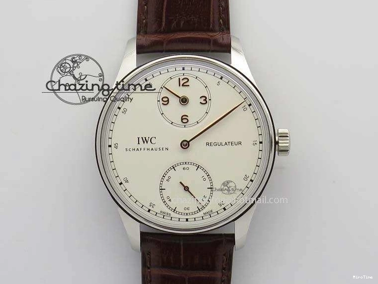 MIROTIME 0331 Sustainable Portuguese IW5444 SS White Dial RG Numbers On Brown Leather Strap A 7256